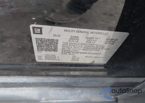 2019 Chevrolet Traverse 1Lt z USA, uszkodzony, nr VIN 1GNEVGKW8KJ218922